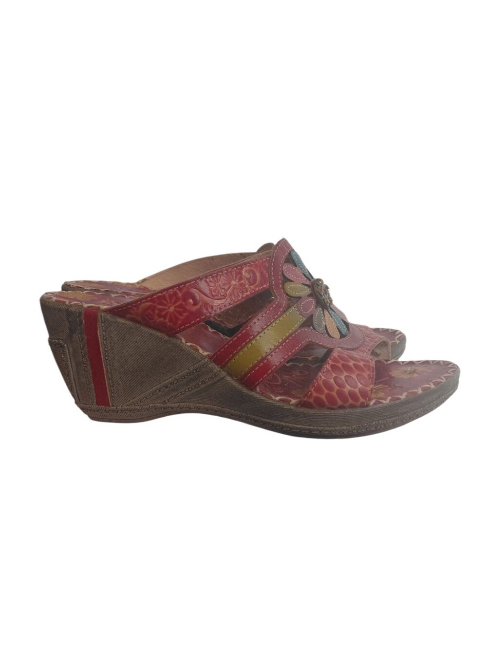 L'ATISTE Red Floral Embroidered Wedge Sandals Size 8 EU 38 - Picture 7 of 11